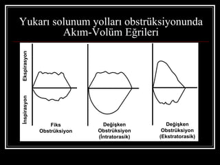 Yukarı solunum yolları obstrüksiyonunda
         Akım-Volüm Eğrileri
Ekspirasyon
İnspirasyon




                  Fiks         Değişken         Değişken
              Obstrüksiyon   Obstrüksiyon      Obstrüksiyon
                             (İntratorasik)   (Ekstratorasik)
 