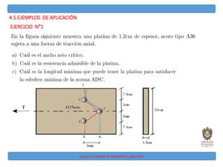 Capitulo IV: DISEÑO DE MIEMBROS A TRACCIÓN
4.5 EJEMPLOS DE APLICACIÓN
EJERCICIO N°1
 