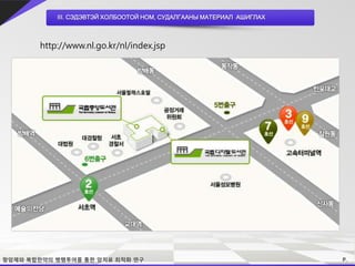III. СЭДЭВТЭЙ ХОЛБООТОЙ НОМ, СУДАЛГААНЫ МАТЕРИАЛ АШИГЛАХ



http://www.nl.go.kr/nl/index.jsp
 