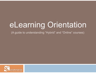 eLearning Orientation
(A guide to understanding “Hybrid” and “Online” courses)
 