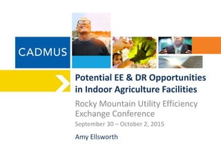 Potential EE & DR Opportunities
in Indoor Agriculture Facilities
Amy Ellsworth
Rocky Mountain Utility Efficiency
Exchange Conference
September 30 – October 2, 2015
 