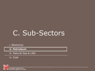 Investment Support and Promotion Agency of Turkey 
C. Sub-Sectors 
i. Electricity 
ii. Petroleum 
iii. Natural Gas & LNG 
iv. Coal  