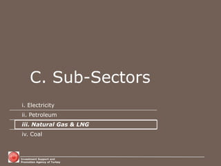 Investment Support and Promotion Agency of Turkey 
C. Sub-Sectors 
i. Electricity 
ii. Petroleum 
iii. Natural Gas & LNG 
iv. Coal  