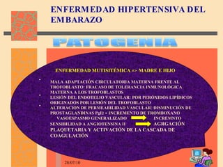 ENFERMEDAD HIPERTENSIVA DEL EMBARAZO 28/07/10 <ul><li>ENFERMEDAD MUTISITÉMICA => MADRE E HIJO </li></ul><ul><li>MALA ADAPT...