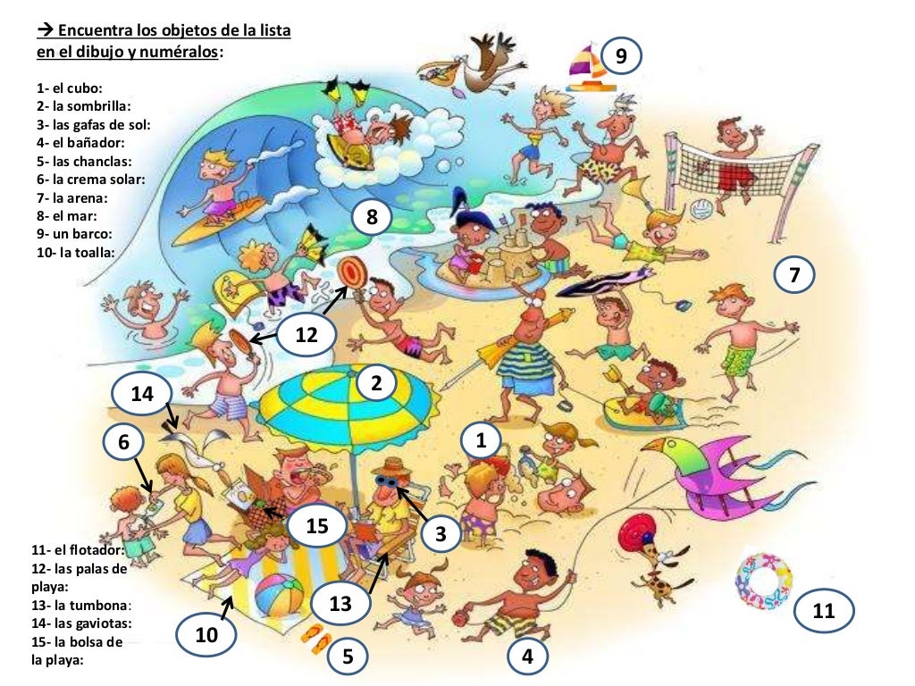 1 2 3 5 4 6 7 8 9 10 11 12 13 14 15 ï  Encuentra los objetos de la lista en el dibujo y numÃ©ralos: 1- el cu...