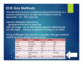 Gas injection has been considered almost exclusively as a
pressure maintenance for light and medium crude oil
(generally >...