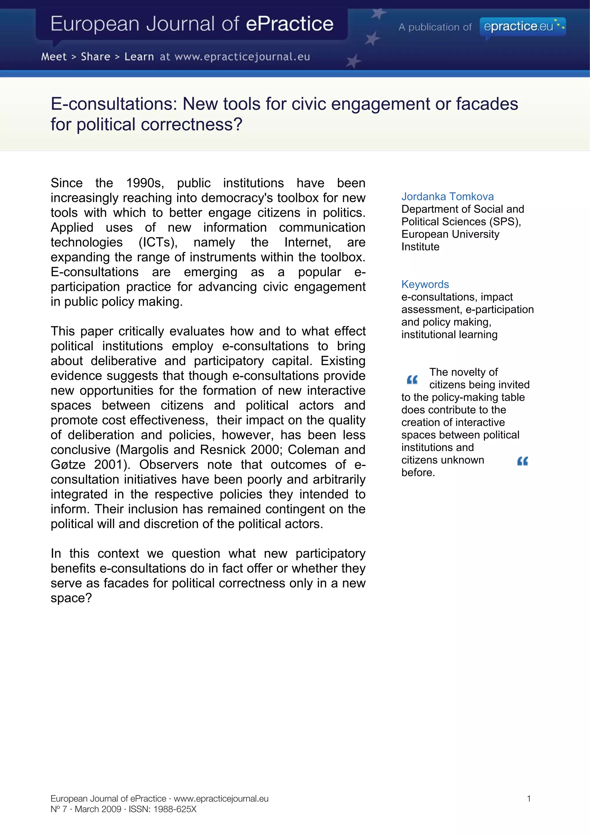 E-consultations: New tools for civic engagement or facades for political correctness?