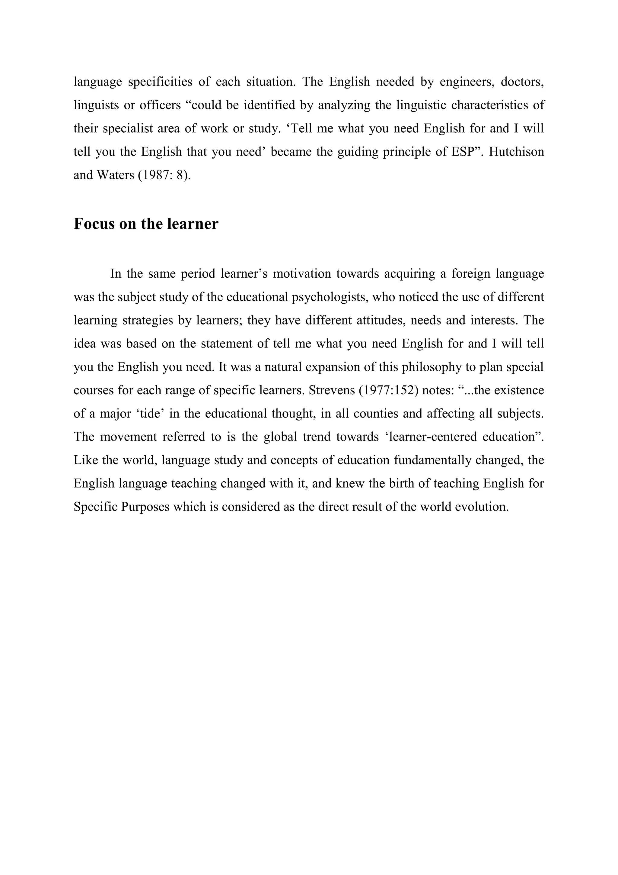 Esp handout (English for special Purpose | PDF
