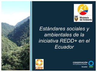 Photo 1
4.2” x 10.31”
Position
x: 8.74”, y: .18”
Estándares sociales y
ambientales de la
iniciativa REDD+ en el
Ecuador
 