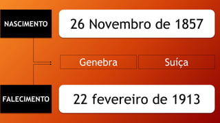 NASCIMENTO
FALECIMENTO
26 Novembro de 1857
22 fevereiro de 1913
Genebra Suíça
 