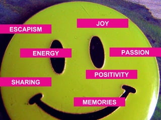 ESCAPISM PASSION SHARING MEMORIES JOY ENERGY POSITIVITY 