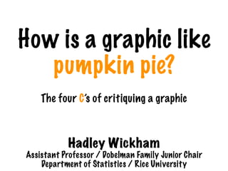 How is a graphic like
   pumpkin pie?
    The four C’s of critiquing a graphic



            Hadley Wickham
Assistant Professor / Dobelman Family Junior Chair
    Department of Statistics / Rice University
 
