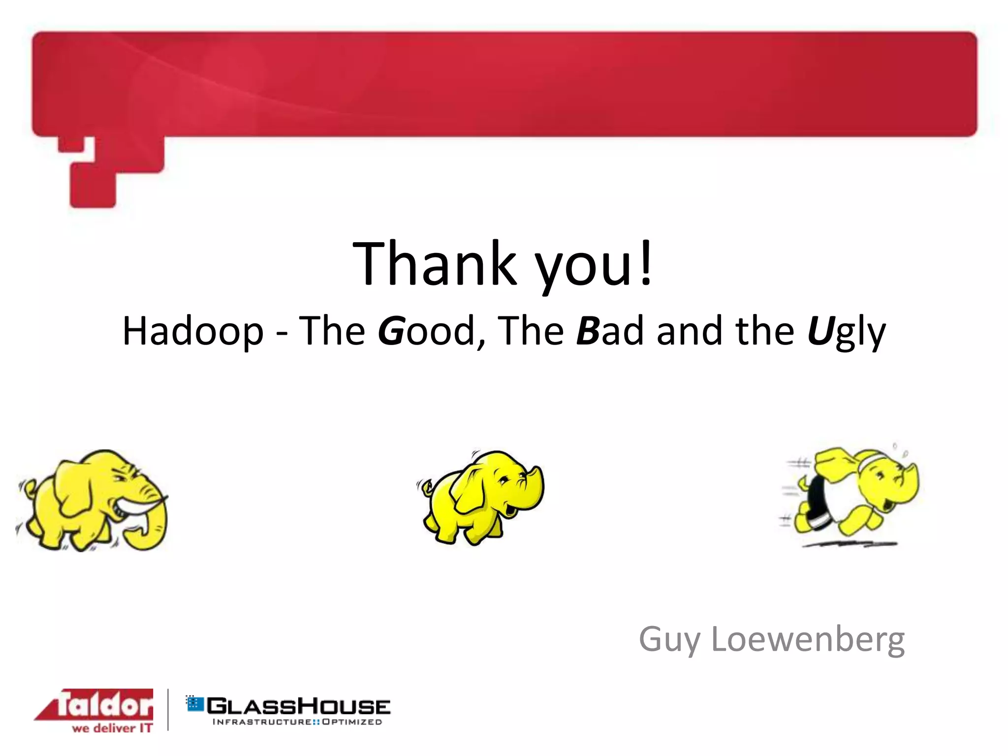 Thank you!
Hadoop - The Good, The Bad and the Ugly
Guy Loewenberg
 