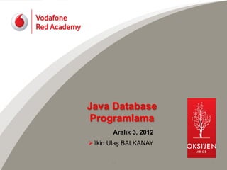 Java Database
 Programlama
          Aralık 3, 2012
Ø İlkin Ulaş BALKANAY

       	
  C1	
            1	
  
 