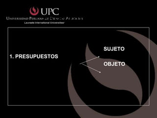 ESTRUCTURA DEL
           ACTO JURIDICO

                     SUJETO
1. PRESUPUESTOS
                     OBJETO
 