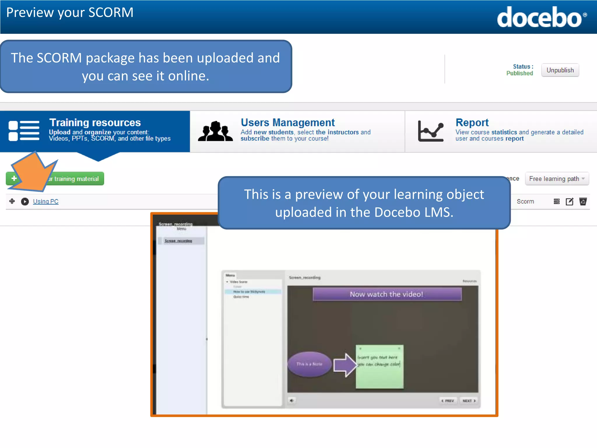 4 - How to use Storyline with Docebo: upload the Learning Object in the ...