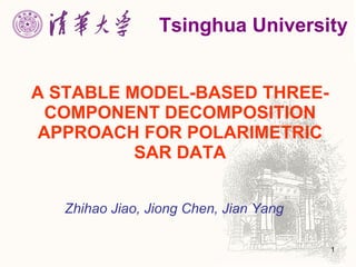 A STABLE MODEL-BASED THREE-COMPONENT DECOMPOSITION APPROACH FOR POLARIMETRIC SAR DATA Zhihao Jiao, Jiong Chen, Jian Yang   Tsinghua University 