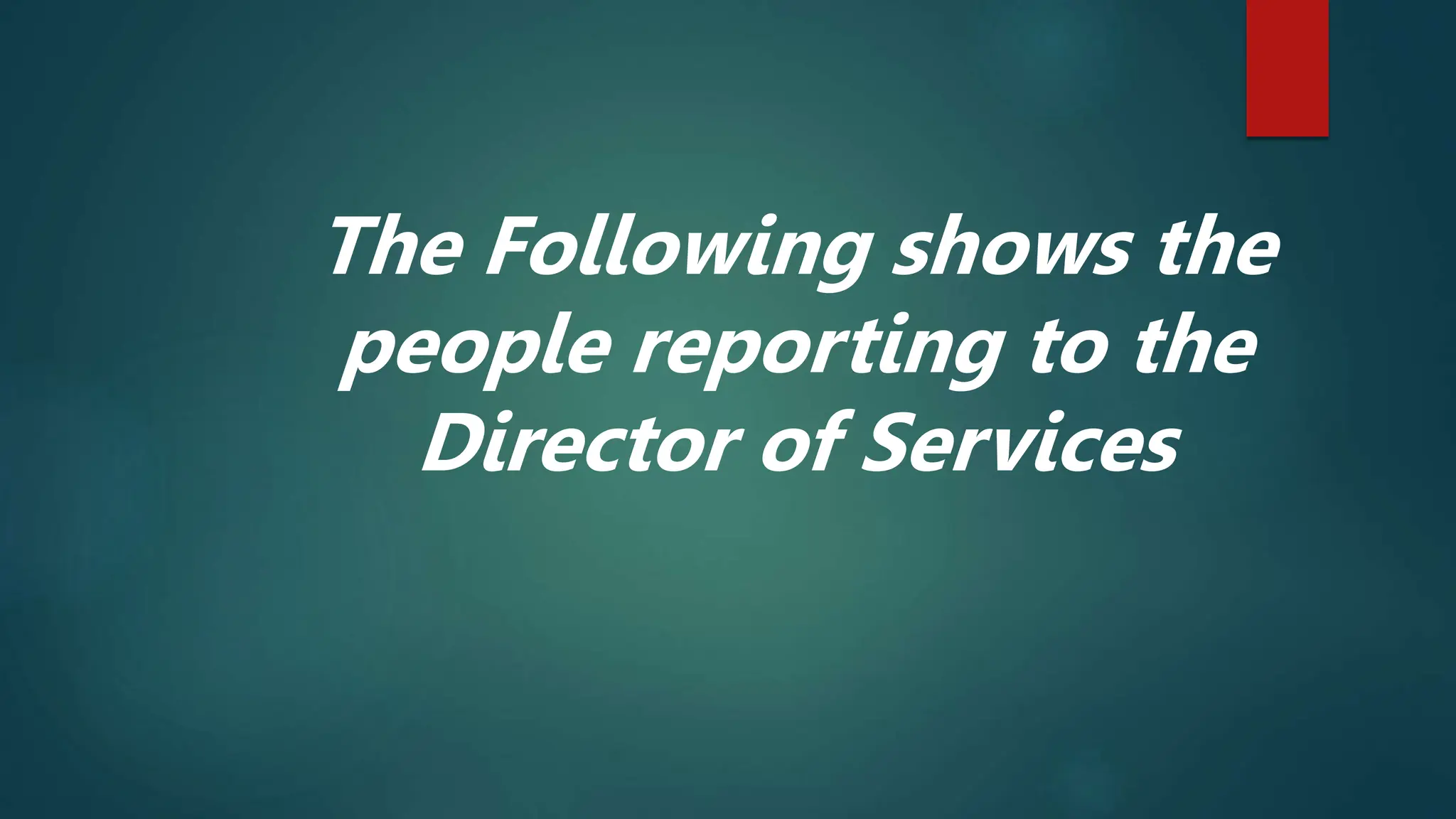 The Following shows the
people reporting to the
Director of Services
 