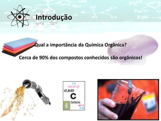 Introdução
Qual a importância da Química Orgânica?
Cerca de 90% dos compostos conhecidos são orgânicos!
 