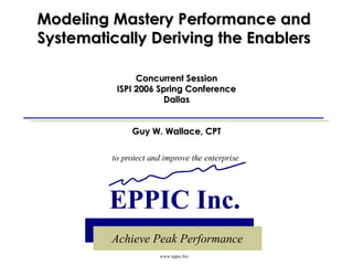Modeling Mastery Performance and Systematically Deriving the Enablers Concurrent Session ISPI 2006 Spring Conference Dallas Guy W. Wallace, CPT 