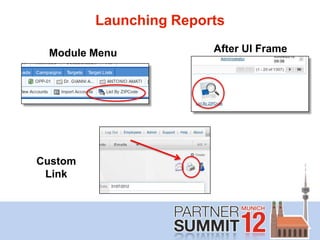 Launching Reports

 Module Menu            After UI Frame




Custom
 Link
 