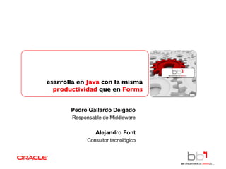 Desarrolla en  Java  con la misma   productividad  que en  Forms Pedro Gallardo Delgado Responsable de Middleware Alejandro Font Consultor tecnológico 