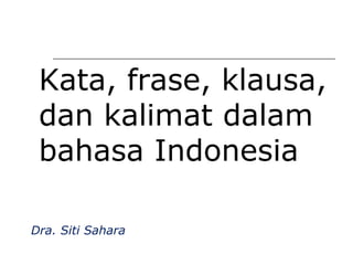 Kata, frase, klausa,
 dan kalimat dalam
 bahasa Indonesia

Dra. Siti Sahara
 