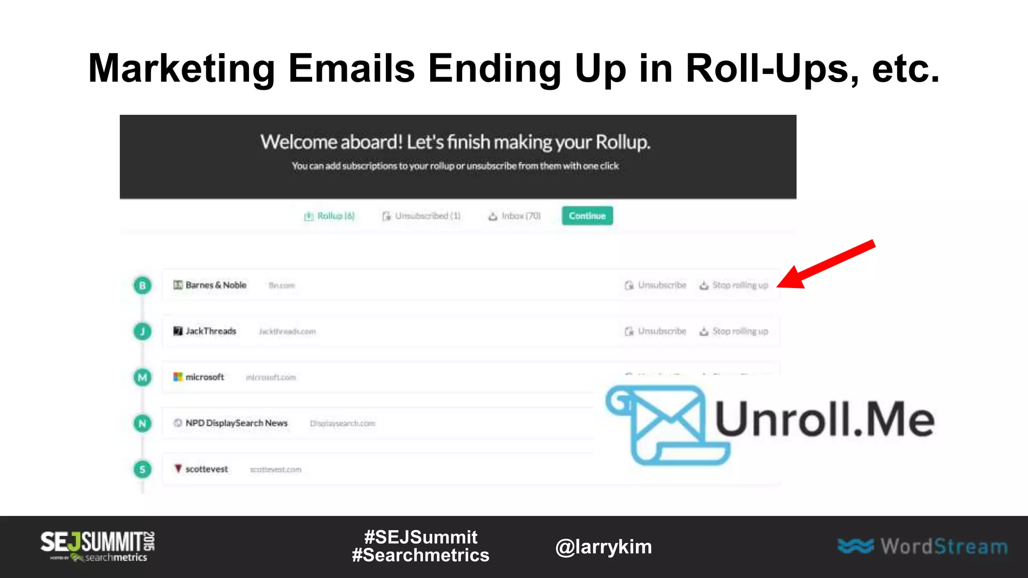 Marketing Emails Ending Up in Roll-Ups, etc.
#SEJSummit
#Searchmetrics @larrykim
 