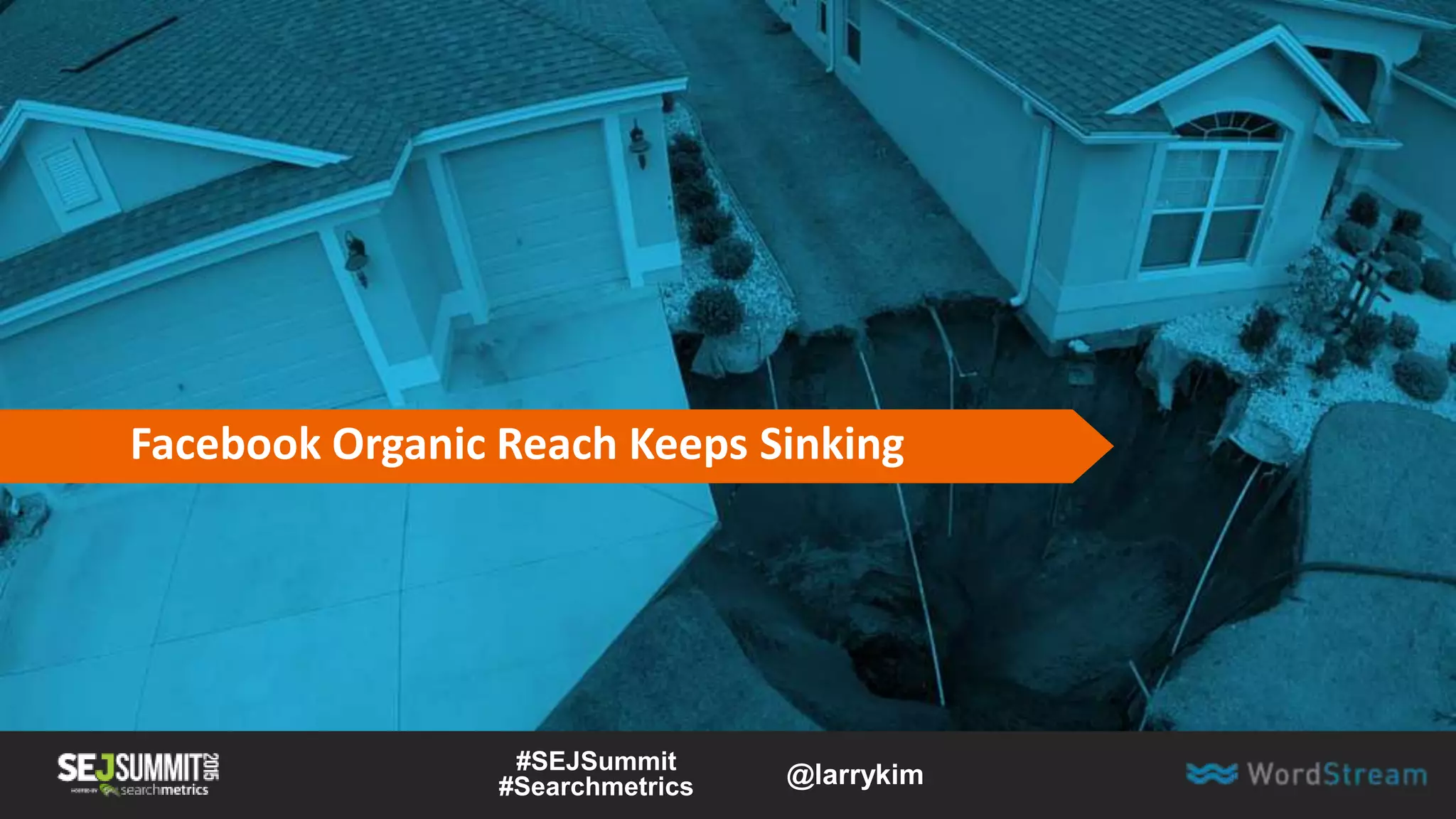 Facebook Organic Reach Keeps Sinking
#SEJSummit
#Searchmetrics @larrykim
 