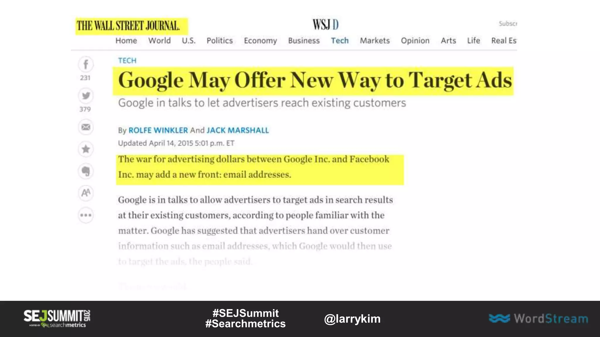 #SEJSummit
#Searchmetrics @larrykim
 