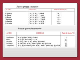 Ácidos grasos saturados Ácidos grasos insaturados 