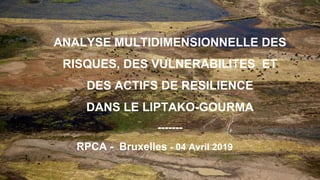 ANALYSE MULTIDIMENSIONNELLE DES
RISQUES, DES VULNERABILITES ET
DES ACTIFS DE RESILIENCE
DANS LE LIPTAKO-GOURMA
-------
RPCA - Bruxelles - 04 Avril 2019
 