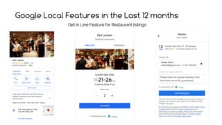 Google Local Features in the Last 12 months
Get in Line Feature for Restaurant listings
 