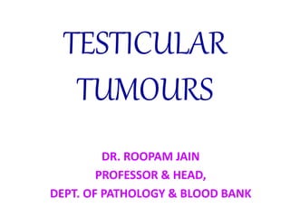 TESTICULAR
TUMOURS
DR. ROOPAM JAIN
PROFESSOR & HEAD,
DEPT. OF PATHOLOGY & BLOOD BANK
 