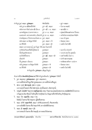 ¾ÃÐÁËÒ¸ÔµÔ¾§Èì ÍØµÚµÁ»Úâ àÃÕÂºàÃÕÂ§ ÁËÒºÒÅÕÇÔªªÒÅÑÂ ¾ÔÁ¾ìà»ç¹¸ÃÃÁ·Ò¹ òõõ÷
·ÓµÑÇÃÙ»ÃÙà» ÊÚÒ ÃÙ»ÊÚÒ ÈÑ¾·ìà´ÔÁ¤×Í = ÃÙ» + ÊÚÒ
ËÅÑ§ ÃÙ» Å§ ÊÚÁÖÊÑµµÁÕÇÔÀÑµµÔ ÃÙ» + ÊÚÁÖ, ÊÚÒ = âÍ¡ÒàÊ ÊµÚµÁÕ.
ËÅÑ§¨Ò¡Í¡ÒÃÑ¹µìá»Å§ÊÚÁÖà»ç¹àÍ ÃÙ» + ÊÚÁÖ → àÍ, ÊÚÒ = ÊÚÁÒÊÚÁÖ¹í ÇÒ.
áÂ¡¾ÂÑ­ª¹Ð»ÚÍÍ¡¨Ò¡ÊÃÐÍ ÃÙ»Ú Í + àÍ, ÊÚÒ =»Ø¾Ú¾Áâ¸€ÔµÁÊÚÊÃíÊàÃ¹ÇÔâÂªàÂ.
ÅºÊÃÐË¹éÒ à¾ÃÒÐÊÃÐËÅÑ§æ à»ç¹»¡µÔ ÃÙ»Ú /Í + àÍ, ÊÚÒ = ÊÃâÅâ»ÁÒà·Ê»Ú»¨Ú¨ÂÒ·ÔÁÚËÔÏ
¹Ó¾ÂÑ­ª¹Ð »Ú ä»»ÃÐ¡Íº¡ÑºÊÃÐ àÍ ÃÙà», ÊÚÒ = ¹àÂ »Ãí ÂØµÚàµ.
ËÅÑ§ ÊÚÒ Å§ ÊÔ»°ÁÒÇÔÀÑµµÔ ÃÙà», ÊÚÒ + ÊÔ = ÅÔ§Ú¤µÚà¶ »€ÁÒ.
Åº ÊÔÇÔÀÑµµÔ ÃÙà», ÊÚÒ + /ÊÔ = àÊÊâµ âÅ»í ¤ÊÔ»Ô.
ÊÚÒ Í.¤ÇÒÁËÁÒÂÃÙé ÃÙà» ã¹ÃÙ» ÍÔµÔ ÍµÚà¶ ã¹ÍÃÃ¶¹Õé
º·µÔ´µèÍ¡Ñ¹áÅÐª×èÍµÑ»»ØÃÔÊÊÁÒÊ ÃÙà»ÊÚÒ = ÍÁÒ·âÂ »Ã»à·ÀÔ.
µÑé§à»ç¹ÂØµµÑµ¶ÊÁÒÊ ÃÙà»ÊÚÒ = ¹ÒÁÒ¹í ÊÁÒâÊ ÂØµÚµµÚâ¶.
ÅºÇÔÀÑµµÔ·Ñé§ËÅÒÂ ÃÙ» + /ÊÚ/ÁÖ, ÊÚÒ + /ÊÔ = àµÊí ÇÔÀµÚµÔâÂ âÅ»Ò ¨.
à»ç¹»¡µÔ ÃÙ»ÊÚÒ = »¡µÔ ¨ÊÚÊ ÊÃ¹ÚµÊÚÊ.
µÑé§ ÃÙ»ÊÚÒ à»ç¹¹ÒÁ ÃÙ»ÊÚÒ = µ·Ú¸ÔµÊÁÒÊ¡Ôµ¡Ò ¹ÒÁíÇÒÏ
ËÅÑ§ ÃÙ»ÊÚÒ Å§ ÊÔ»°ÁÒÇÔÀÑµµÔ ÃÙ»ÊÚÒ + ÊÔ = ÅÔ§Ú¤µÚà¶ »€ÁÒ.
Åº ÊÔÇÔÀÑµµÔ ÃÙ»ÊÚÒ + /ÊÔ = àÊÊâµ âÅ»í ¤ÊÔ»Ô.
ÊÓàÃç¨ÃÙ»à»ç¹ ÃÙ»ÊÚÒ. (ÊÑ­­Òã¹ÃÙ»)
µÑÇÍÂèÒ§·Õèà»ç¹ÊÑµµÁÕµÑ»»ØÃÔÊÊÁÒÊ ÁÕÇÔ¸Õ·ÓµÑÇÃÙ»àËÁ×Í¹¡Ñº “ÃÙ»ÊÚÒ” ÁÕ´Ñ§¹Õé
ÇÔ. ÃÙà» ÊÚà¨µ¹Ò ÃÙ»ÊÚà¨µ¹Ò. (ÃÙ» + ÊÚà¨µ¹Ò)
Í.¤ÇÒÁµÑé§ã¨´éÇÂ´Õã¹ÃÙ»ª×èÍÇèÒÃÙ»ÊÚà¨µ¹Ò.(¤ÇÒÁµÑé§ã¨´éÇÂ´Õã¹ÃÙ»)
ÇÔ. ÊíÊÒàÃ ·Ø¡Ú¢í ÊíÊÒÃ·Ø¡Ú¢í. (ÊíÊÒÃ+·Ø¡Ú¢)
Í.¤ÇÒÁ·Ø¡¢ìã¹Ê§ÊÒÃª×èÍÇèÒÊíÊÒÃ·Ø¡Ú¢.(·Ø¡¢ìã¹Ê§ÊÒÃ,ÊÑ§ÊÒÃ·Ø¡¢ì)
ÇÔ. ¨¡Ú¢ØÁÚËÔ Ê¹Ú¹ÔÊÚÊÔµí ÇÔÚÒ³í ¨¡Ú¢ØÇÔÚÒ³í. (¨¡Ú¢Ø+ÇÔÚÒ³)(ÁªÚà¬âÅ»ÊÁÒÊÅºÊ¹Ú¹ÔÊÚÊÔµÈÑ¾·ì·èÒÁ¡ÅÒ§)
Í.ÇÔ­­Ò³ÍÑ¹ÍÒÈÑÂáÅéÇã¹¨Ñ¡ÉØª×èÍÇèÒ¨¡Ú¢ØÇÔÚÒ³.(ÇÔ­­Ò³·ÕèÍÒÈÑÂã¹¨Ñ¡ÉØ,¨Ñ¡¢ØÇÔ­­Ò³)
ÇÔ. ¸ÁÚàÁ Ãâµ ¸ÁÚÁÃâµ. (¸ÁÚÁ + Ãµ)
ÂÔ¹´ÕáÅéÇ ã¹¸ÃÃÁ ª×èÍÇèÒ¸ÁÚÁÃµ. (¼ÙéÂÔ¹´Õã¹¸ÃÃÁ)
ÇÔ. ¸ÁÚàÁ ÍÀÔÃµÔ ¸ÁÚÁÒÀÔÃµÔ. (¸ÁÚÁ + ÍÀÔÃµÔ) (ÅºÊÃÐË¹éÒ, ·Õ¦ÐÊÃÐËÅÑ§)
Í.¤ÇÒÁÂÔ¹´ÕÂÔè§ ã¹¸ÃÃÁ ª×èÍÇèÒ¸ÁÚÁÒÀÔÃµÔ. (¤ÇÒÁÂÔ¹´ÕÂÔè§ã¹¸ÃÃÁ)
ÇÔ. ¸ÁÚàÁ ÃØ¨Ô ¸ÁÚÁÃØ¨Ô. (¸ÁÚÁ+ÃØ¨Ô)
Í.¤ÇÒÁªÍºã¨ ã¹¸ÃÃÁ ª×èÍÇèÒ¸ÁÚÁÃØ¨Ô. (¤ÇÒÁªÍºã¨ã¹¸ÃÃÁ)
ÃÙ»ÊÔ·¸Ô·Õ»¹Õùð [ ô.ÊÁÒÊ
 