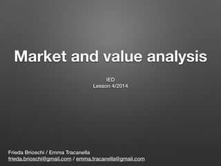 Market and costs 
IED
Lesson 4/2014
Frieda Brioschi / Emma Tracanella
frieda.brioschi@gmail.com / emma.tracanella@gmail.com
 
