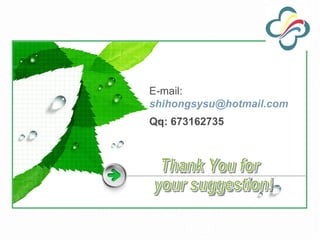 Thank You for your suggestion! E-mail:  [email_address] Qq: 673162735   