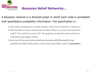 Bayesian Belief Networks…
53
Introduction
A Bayesian network is a directed graph in which each node is annotated
with quantitative probability information. Full specification is :
 