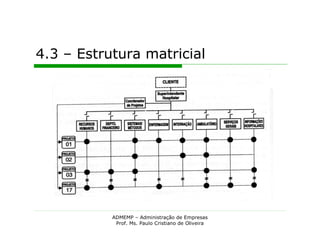 4.3 – Estrutura matricial




           ADMEMP – Administração de Empresas
            Prof. Ms. Paulo Cristiano de Oliveira
 