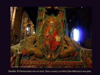 Detalle: El Pantocrator con un toro  (San Lucas) y un león (San Marcos) a sus pies. http://commons.wikimedia.org 