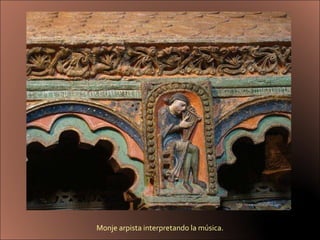 Monje arpista interpretando la música. http://www.esacademic.com 