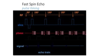 Fast Spin Echo
pulse timing
RF
signal
readout
phase
slice
echo train





 