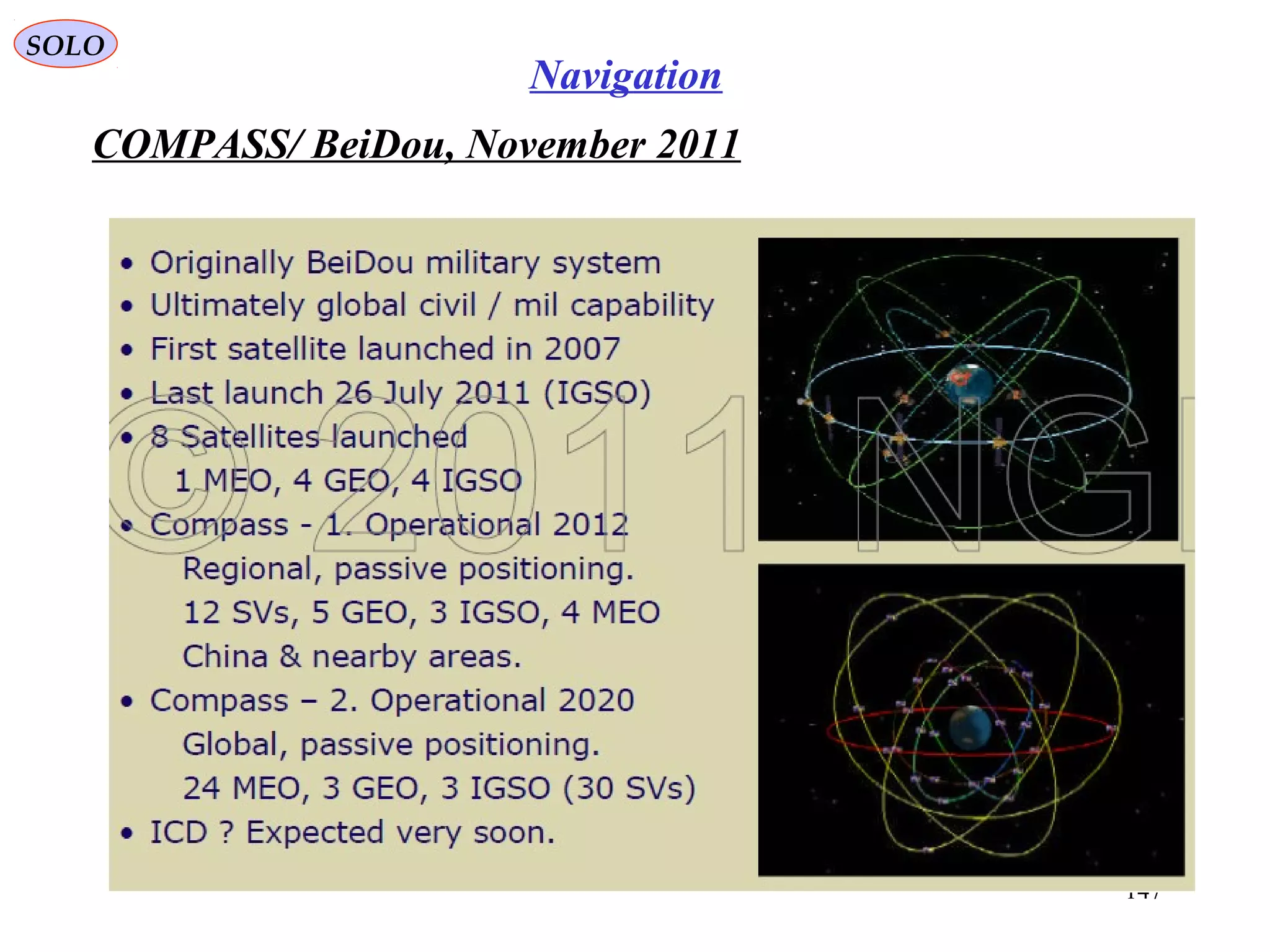 COMPASS/ BeiDou, November 2011
SOLO
147
Navigation
 