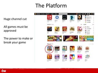 The Platform

Huge channel cut

All games must be
approved

The power to make or
break your game
 