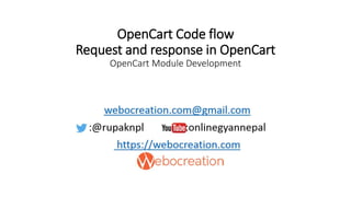 OpenCart Code flow
Request and response in OpenCart
OpenCart Module Development
 