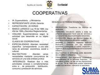 FORMAS DE ORGANIZACIÓN LEGALCOPORACIONESReúne los esfuerzos y recursos de sus fundadores para lograr un objetivo social, no se requiere que los fundadores tengan un vinculo en común.No existe valor mínimo de los aportes.El número mínimo de fundadores es 2.No tienen restricciones en su objeto legal y por ende, éste puede variar por decisión del máximo organismo de decisión.Se regulan totalmente por sus propios estatutosNo tienen animo de lucro