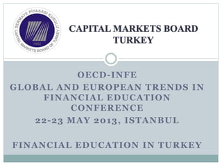 OECD-INFE
GLOBAL AND EUROPEAN TRENDS IN
FINANCIAL EDUCATION
CONFERENCE
22-23 MAY 2013, ISTANBUL
FINANCIAL EDUCATION IN TURKEY
 