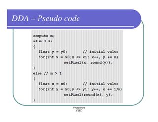 DDA – Pseudo code




               Vinay Arora
                  CSED
 