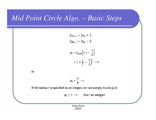 Mid Point Circle Algo. – Basic Steps




                   Vinay Arora
                      CSED
 