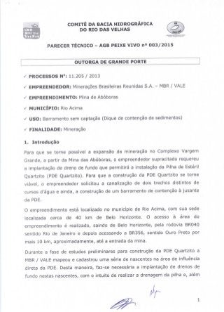 Parecer Técnico 11.205/2013 - AGB Peixe Vivo - 003/2015 